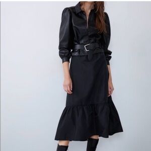ZARA Black Taffeta Formal Ruffle Hem
Midi Skirt NWOT